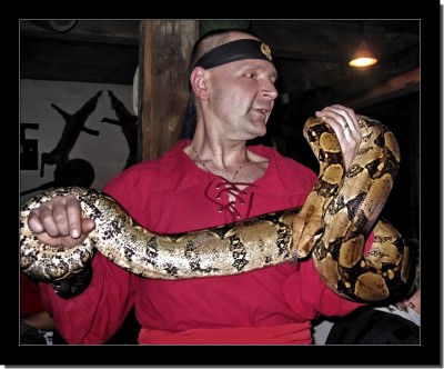 Fakír s hadem k pohlazení.